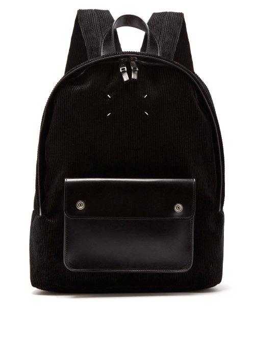 Matchesfashion.com Maison Margiela - Corduroy And Leather Backpack - Mens - Black