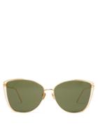 Matchesfashion.com Linda Farrow - 809 C4 Cat Eye Sunglasses - Womens - Dark Green