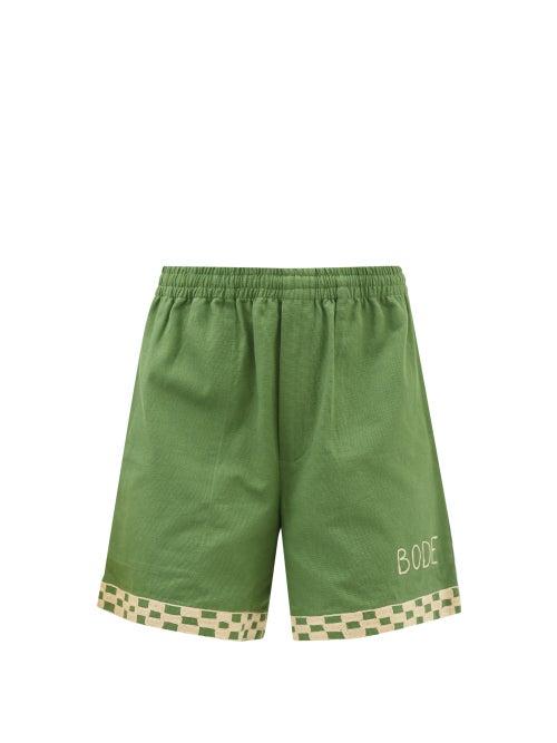 Bode - Logo-embroidered Cotton-canvas Shorts - Womens - Green