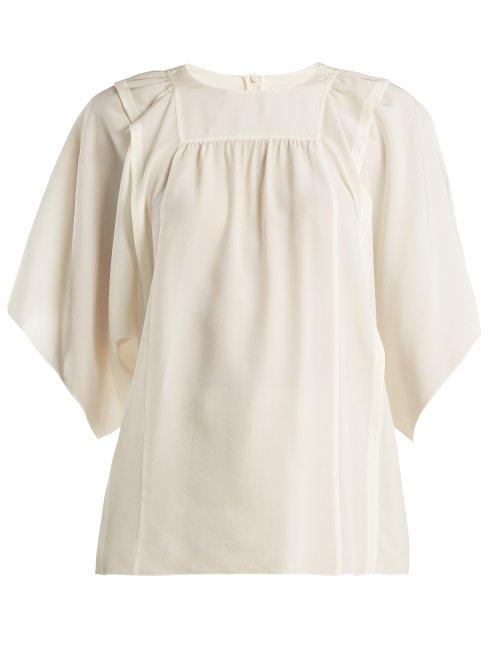 Matchesfashion.com Chlo - Square Bib Silk Crepe De Chine Blouse - Womens - Ivory