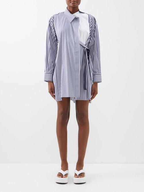 Sacai - Striped Side-tie Cotton-poplin Shirt Dress - Womens - Blue Stripe