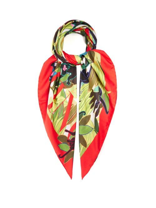 Matchesfashion.com Valentino Garavani - Monkey And Logo-print Silk Scarf - Womens - Orange Print