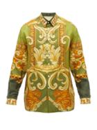Mens Rtw Versace - Medusa Renaissance-print Silk-twill Shirt - Mens - Green
