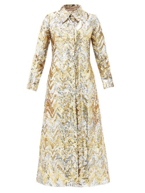 Matchesfashion.com Ashish - Single-breasted Zigzag-sequin Georgette Coat - Womens - Gold
