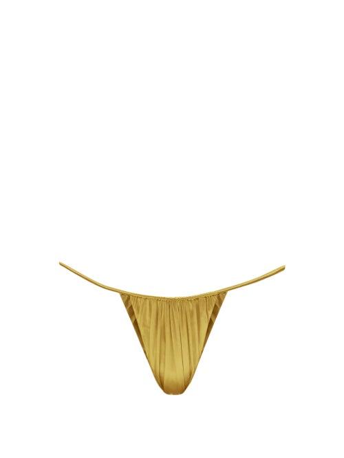 Ladies Beachwear Isa Boulder - Leaf High-cut Ruched Bikini Briefs - Womens - Gold