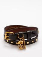 Alexander Mcqueen - Double Wrap Skull-embellished Leather Bracelet - Womens - Black Multi