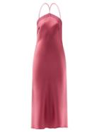 Matchesfashion.com Galvan - Halterneck Bias-cut Satin Slip Dress - Womens - Pink
