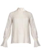 Valentino Lace-trimmed High-neck Silk Blouse
