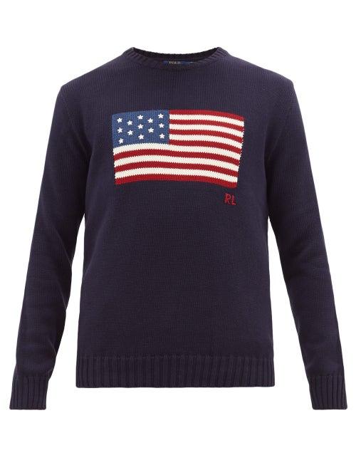 Matchesfashion.com Polo Ralph Lauren - Jacquard-american Flag Cotton Sweater - Mens - Navy