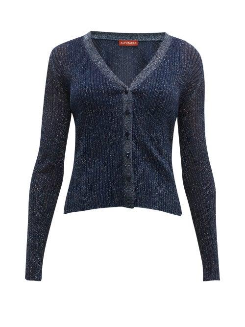 Matchesfashion.com Altuzarra - Jackson Glitter Rib Knitted Cardigan - Womens - Navy