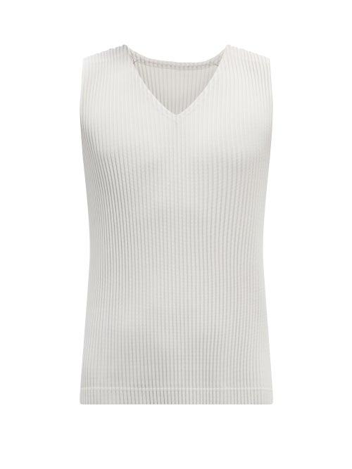 Mens Rtw Homme Pliss Issey Miyake - Technical-pleated Jersey Tank Top - Mens - Light Grey