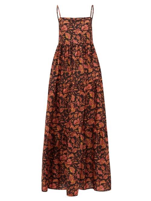 Matchesfashion.com Matteau - The Tiered Low Back Floral-print Cotton Maxi Dress - Womens - Pink Print