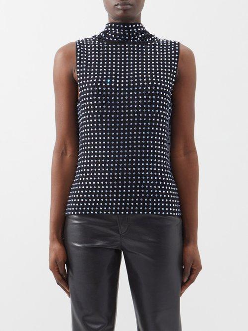 16arlington - Blair Crystal-embellished Draped Open-back Top - Womens - Black Blue