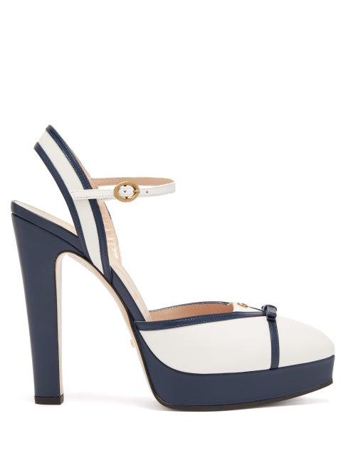 Matchesfashion.com Gucci - Alison Leather Platform Pumps - Womens - Blue White