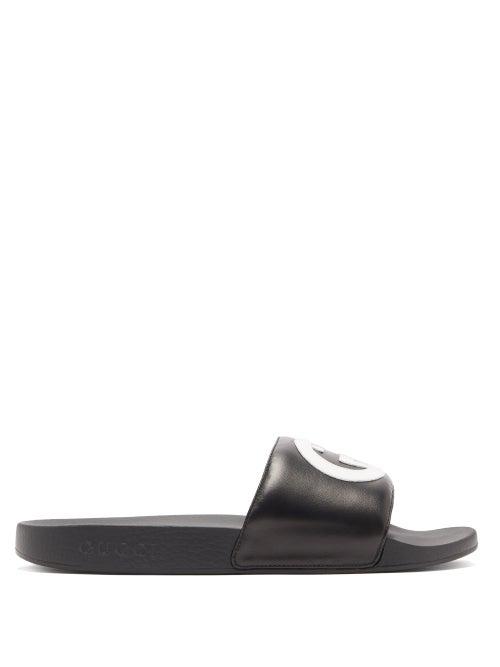 Matchesfashion.com Gucci - Pursuit Gg-logo Leather Slides - Mens - Black