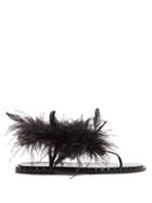 Matchesfashion.com Valentino - Feather Embellished Leather Sandals - Womens - Black