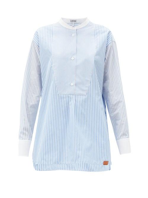 Matchesfashion.com Loewe - Striped Stand-collar Cotton-poplin Tunic - Womens - White Multi