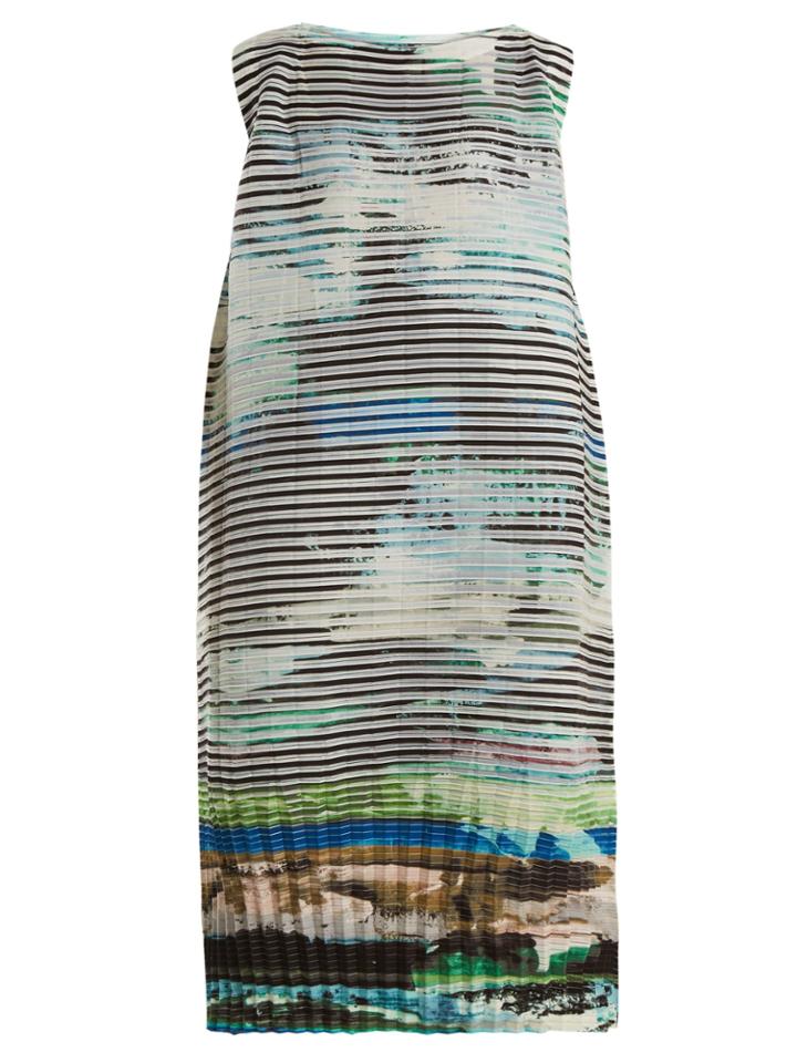 Issey Miyake Plate Pleats Landscape-print Sleeveless Dress