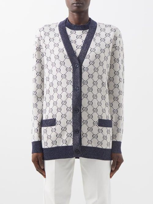 Gucci - Gg Intarsia Metallic-trimmed Cotton-blend Cardigan - Womens - Ivory
