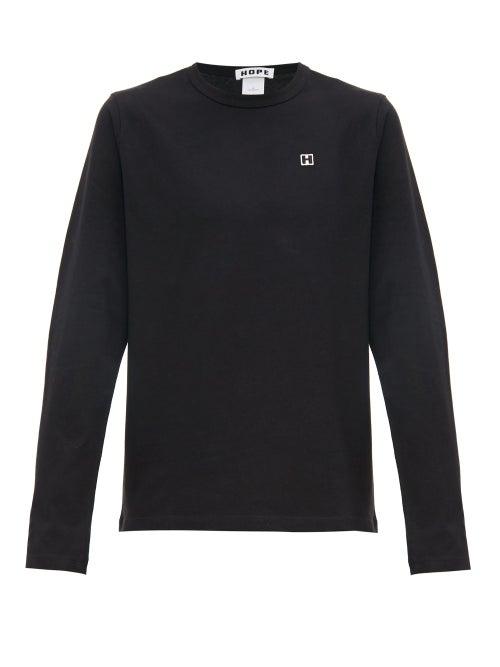 Matchesfashion.com Hope - H Logo Appliqu Cotton Jersey Long Sleeved T Shirt - Mens - Black