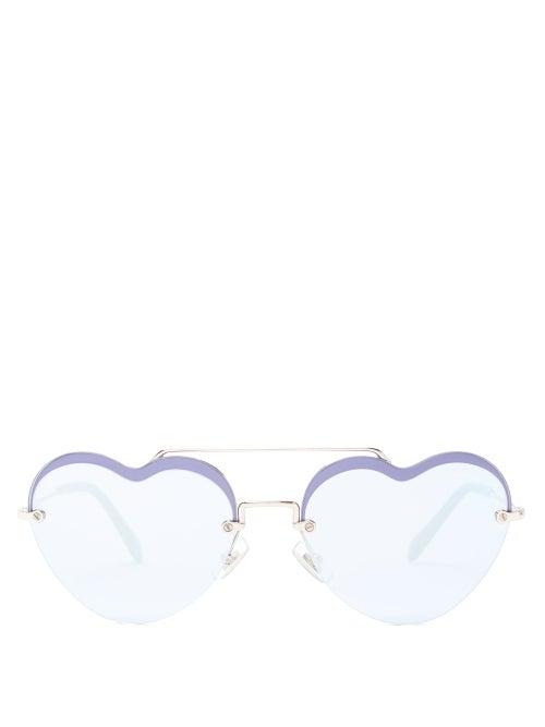Matchesfashion.com Miu Miu - Noir Heart Shaped Metal Sunglasses - Womens - Blue