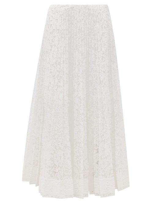 Matchesfashion.com Valentino - Pleated Lace Midi Skirt - Womens - White