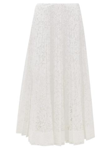 Matchesfashion.com Valentino - Pleated Lace Midi Skirt - Womens - White