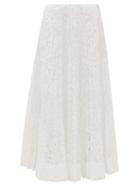 Matchesfashion.com Valentino - Pleated Lace Midi Skirt - Womens - White