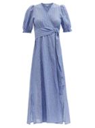 Matchesfashion.com Belize - Rita Striped Voile Midi Wrap Dress - Womens - Blue