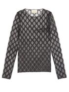 Gucci - Gg-logo Embroidered Cotton-blend Tulle Top - Womens - Black
