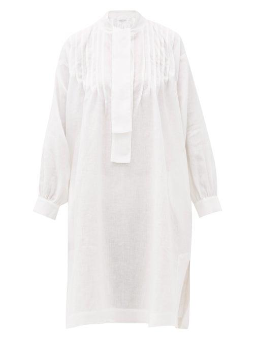 Matchesfashion.com Ephemera - Bow-neck Linen Midi Dress - Womens - Ivory