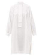 Matchesfashion.com Ephemera - Bow-neck Linen Midi Dress - Womens - Ivory