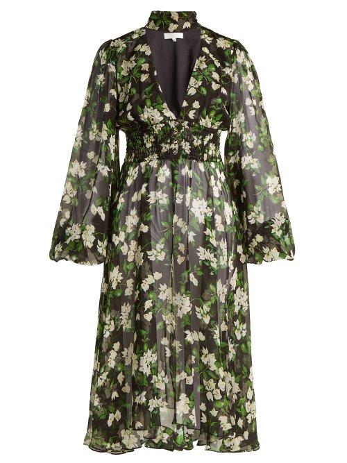 Matchesfashion.com Caroline Constas - Syris Floral Print Silk Chiffon Dress - Womens - Black Print