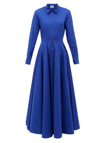 Matchesfashion.com Evi Grintela - Majorelle Cotton-blend Poplin Maxi Shirt Dress - Womens - Blue