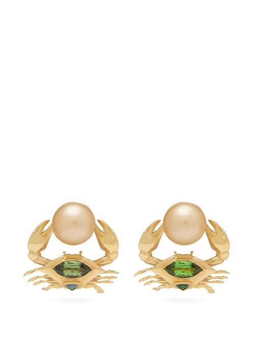 Matchesfashion.com Daniela Villegas - Cangrejitos Mismatched 18kt Gold Earrings - Womens - Green Gold