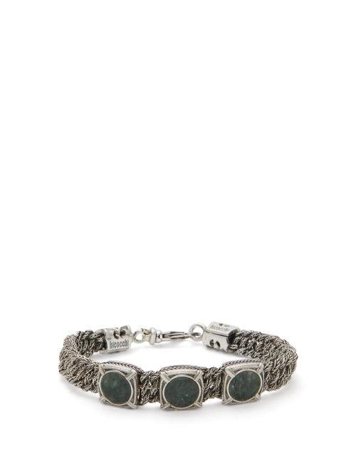 Matchesfashion.com Emanuele Bicocchi - Green Marble & Sterling Silver Bracelet - Mens - Silver