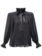 Matchesfashion.com Saint Laurent - High Neck Wide Shoulder Chiffon Blouse - Womens - Black