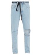 Off-white Ripped Diagonal-motif Slim-leg Jeans