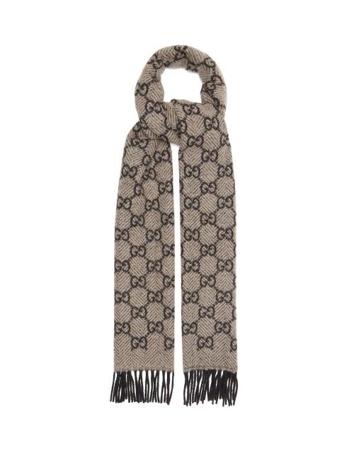 Gucci - Gg Logo-jacquard Cashmere Scarf - Womens - Black Multi