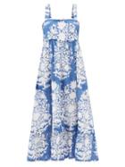 Juliet Dunn - Tie-back Printed Cotton Midi Dress - Womens - Blue Print