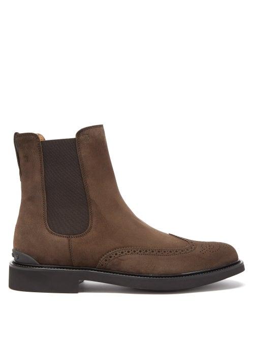 Tod's - Suede Chelsea Boots - Mens - Dark Brown