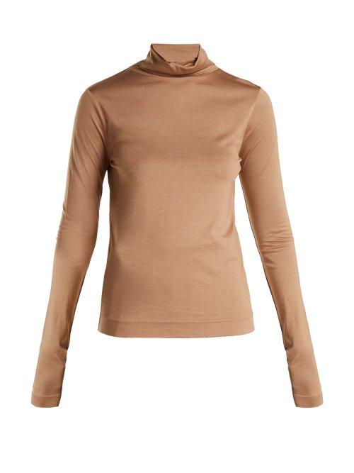 Matchesfashion.com Joseph - Silk Jersey Roll Neck Top - Womens - Camel