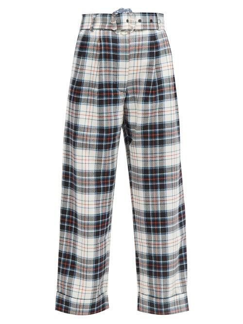 Matchesfashion.com Shrimps - Houston Belted High-waist Checked-wool Trousers - Womens - White Multi