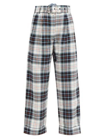 Matchesfashion.com Shrimps - Houston Belted High-waist Checked-wool Trousers - Womens - White Multi