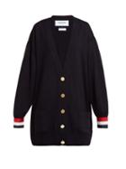Matchesfashion.com Thom Browne - Oversized Striped Cuff Wool Cardigan - Womens - Navy