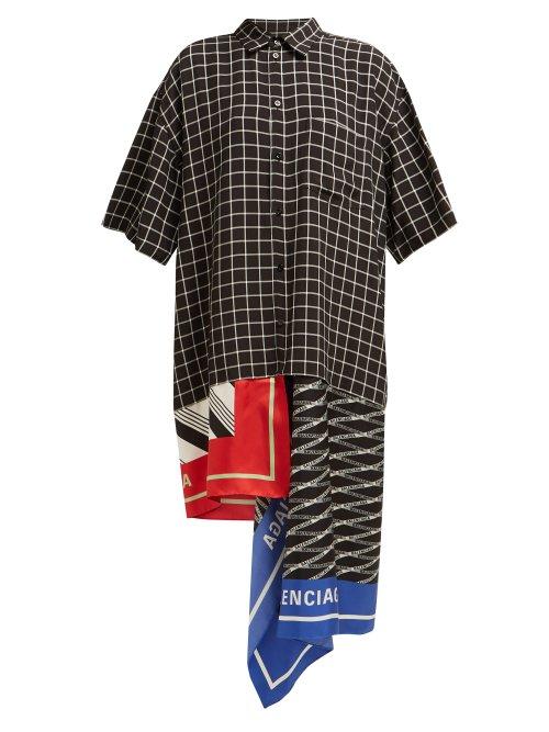 Matchesfashion.com Balenciaga - Scarf Panelled Striped Cotton Shirtdress - Womens - Black Multi