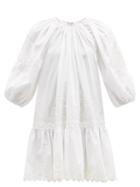 Matchesfashion.com Juliet Dunn - Rickrack-appliqu Cotton Mini Dress - Womens - White