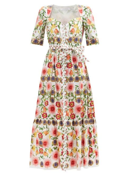 Borgo De Nor - Esme Floral-print Cotton Midi Dress - Womens - Pink Multi