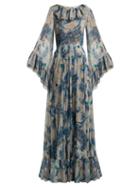 Matchesfashion.com Luisa Beccaria - Floral Print Ruffled Georgette Gown - Womens - Blue Print