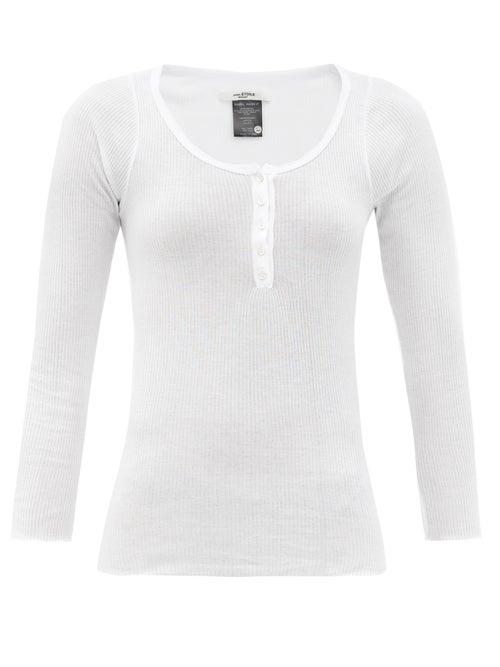 Matchesfashion.com Isabel Marant Toile - Lamylic Ribbed Cotton-jersey Henley Top - Womens - White